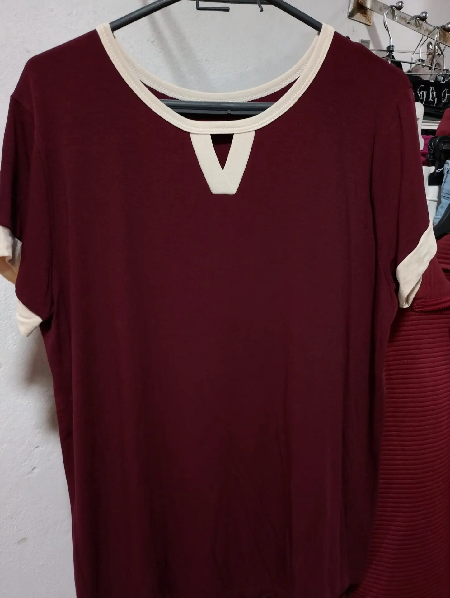 Blusa holgada casual de algodón - Tono bordó